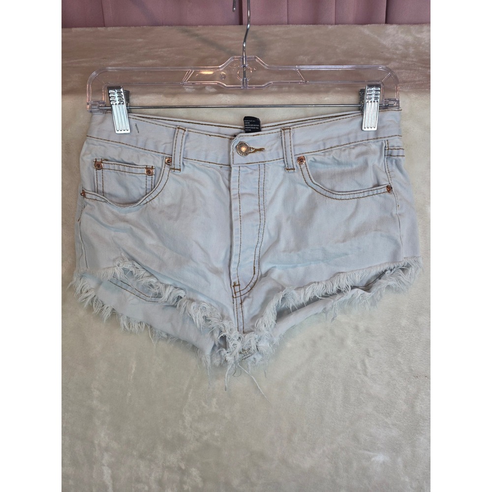 Forever 21 Light Wash High Waisted Denim Cut Off Shorts Button Fly Blue Size M